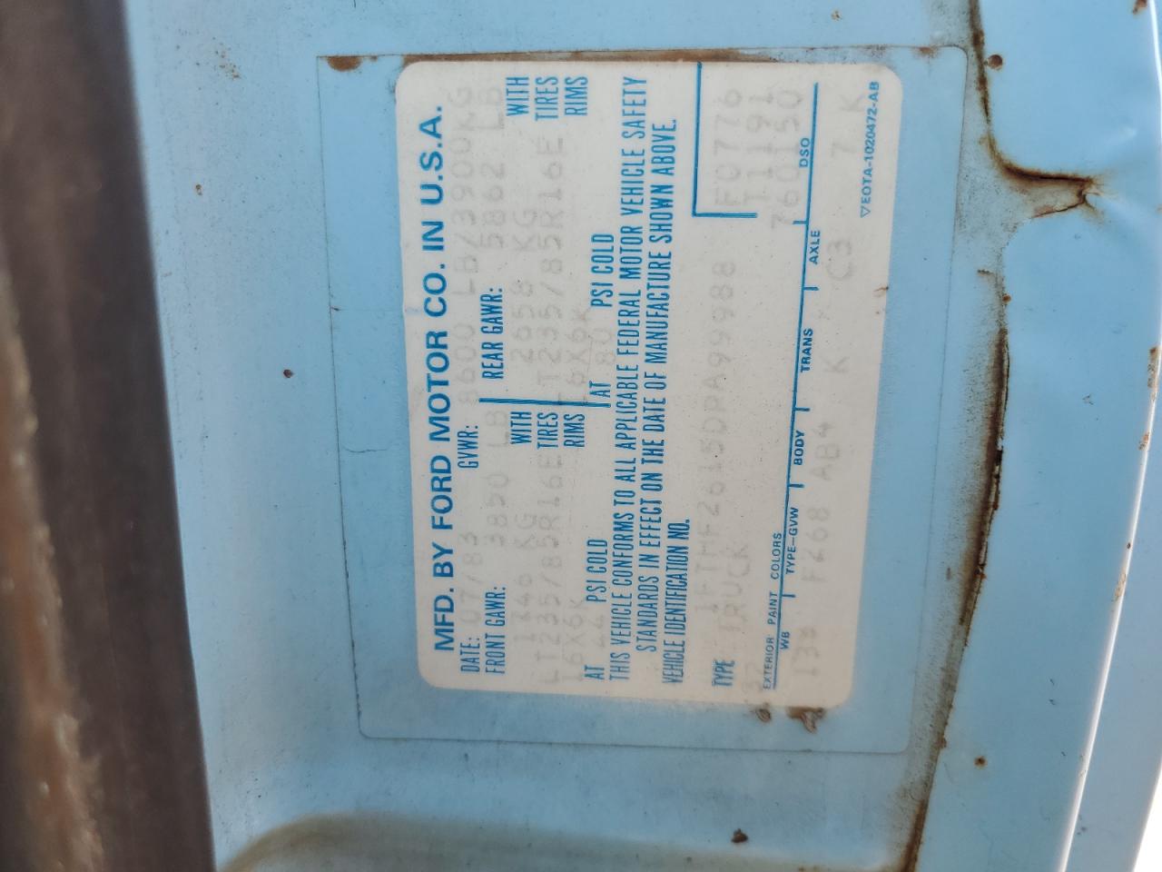 1983 Ford F250 VIN: 1FTHF2615DPA99988 Lot: 81245325