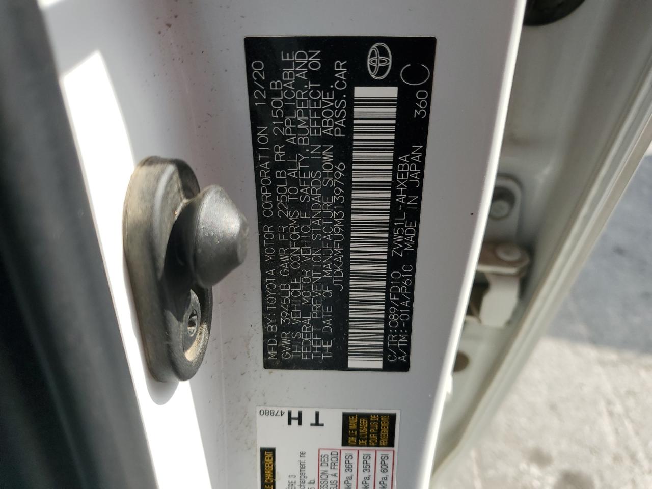 2021 Toyota Prius Special Edition VIN: JTDKAMFU9M3139796 Lot: 71665595