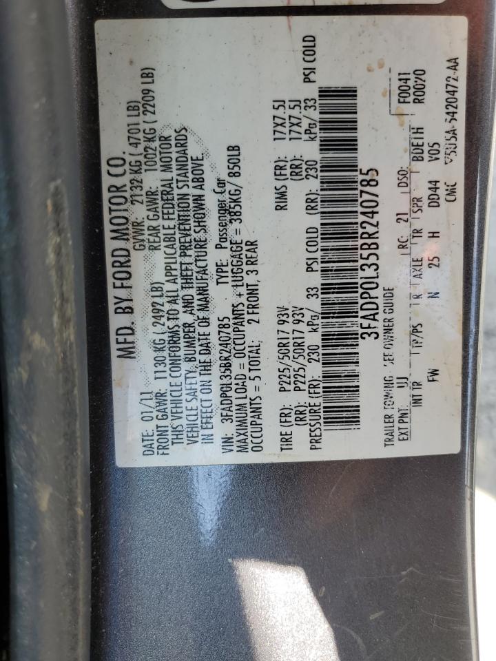 2011 Ford Fusion Hybrid VIN: 3FADP0L35BR240785 Lot: 71440295