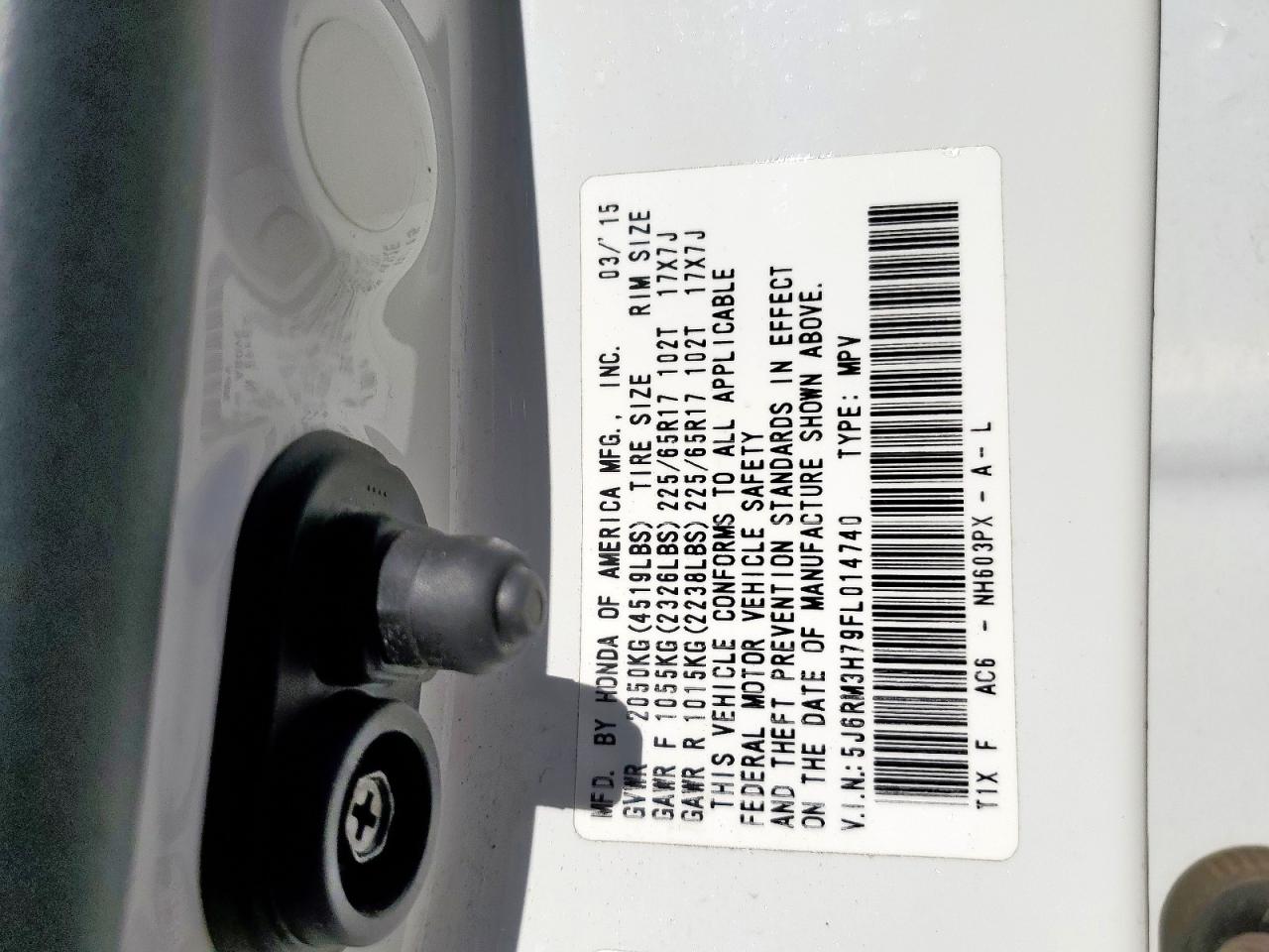 2015 Honda Cr-V Exl VIN: 5J6RM3H79FL014740 Lot: 92095435