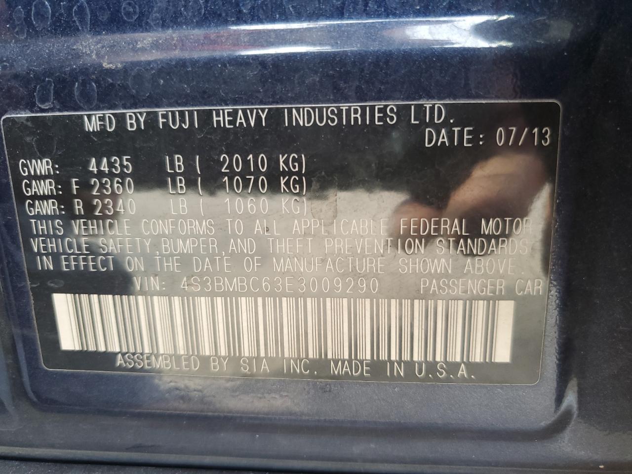 2014 Subaru Legacy 2.5I Premium VIN: 4S3BMBC63E3009290 Lot: 83779115