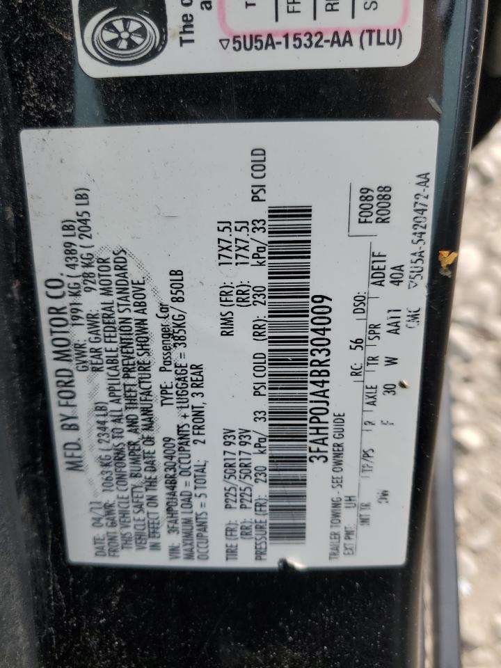 2011 Ford Fusion Sel VIN: 3FAHP0JA4BR304009 Lot: 81140285