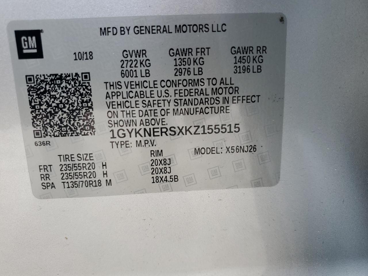 2019 Cadillac Xt5 Premium Luxury VIN: 1GYKNERSXKZ155515 Lot: 84229885