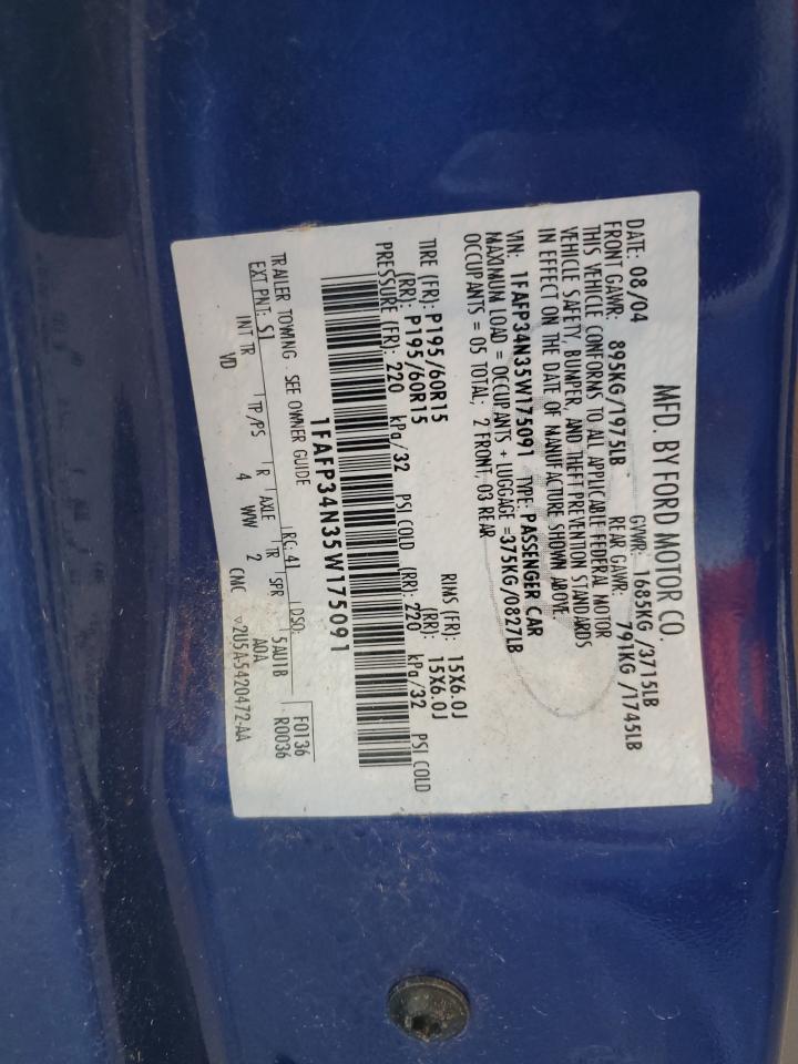 2005 Ford Focus Zx4 VIN: 1FAFP34N35W175091 Lot: 81650545