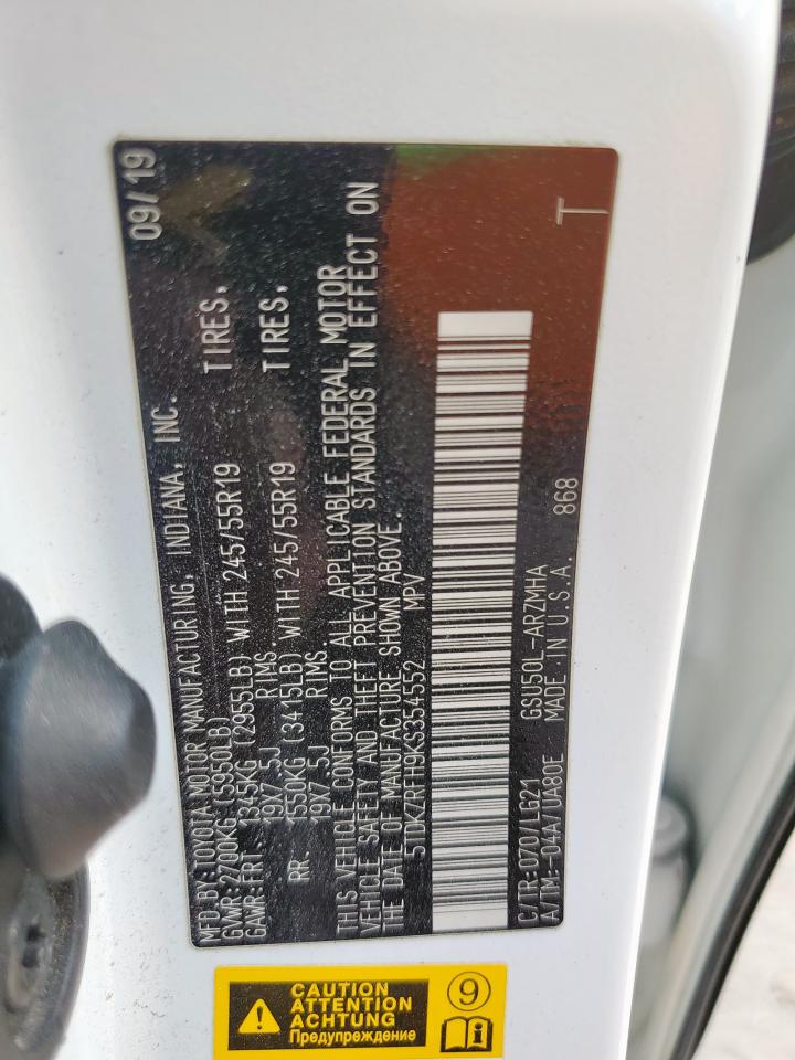 2019 Toyota Highlander Se VIN: 5TDKZRFH9KS354552 Lot: 83815025