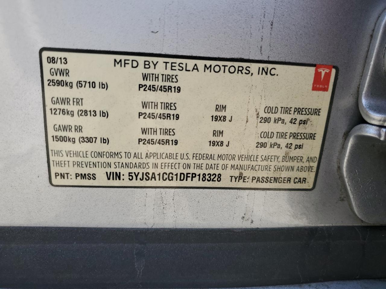 2013 Tesla Model S VIN: 5YJSA1CG1DFP18328 Lot: 71079065