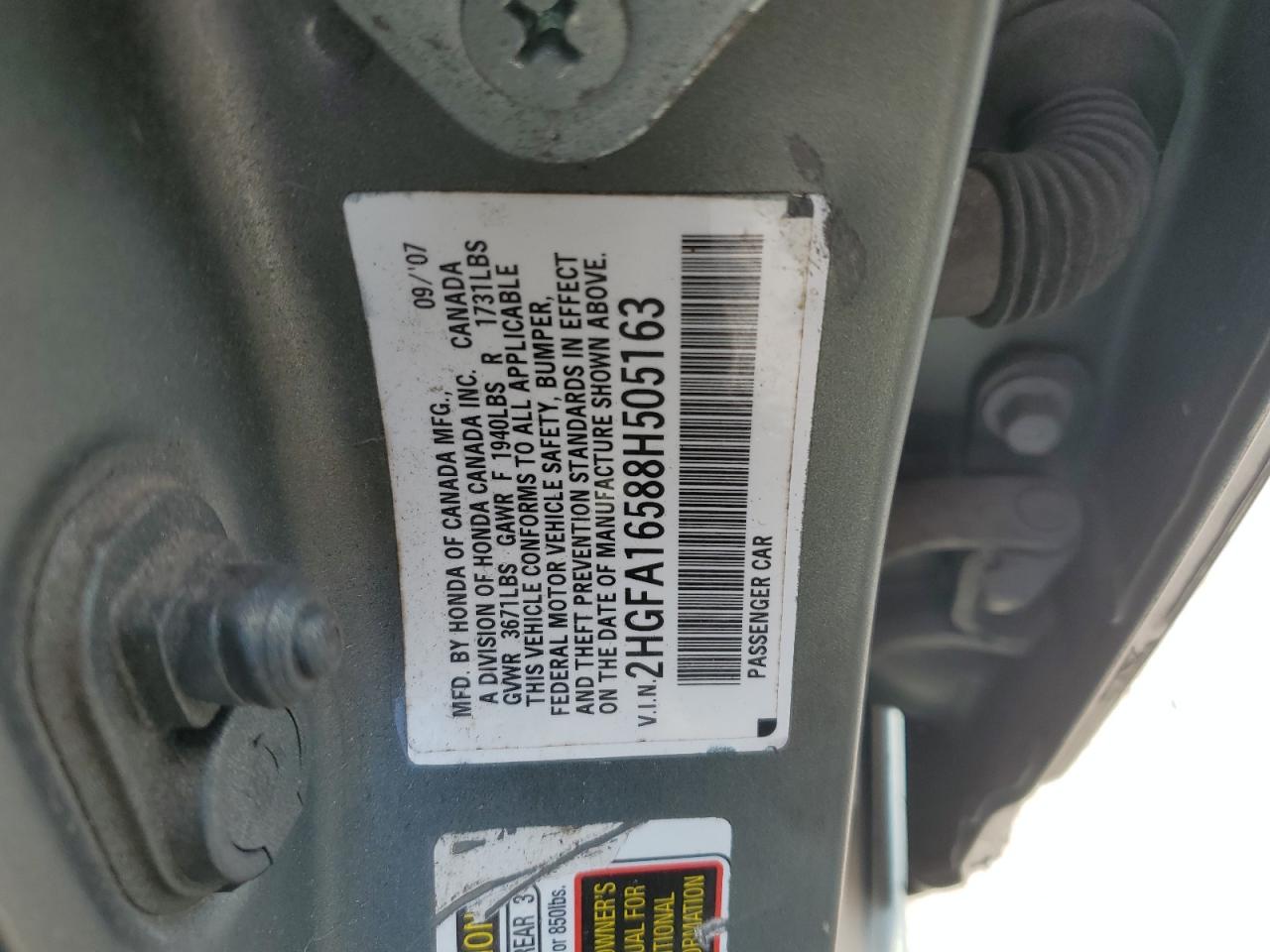 2008 Honda Civic Lx VIN: 2HGFA16588H505163 Lot: 81084995