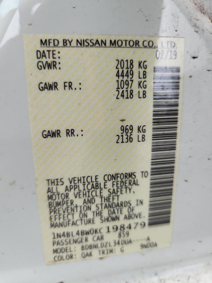 2019 Nissan Altima S VIN: 1N4BL4BW0KC198479 Lot: 84216225