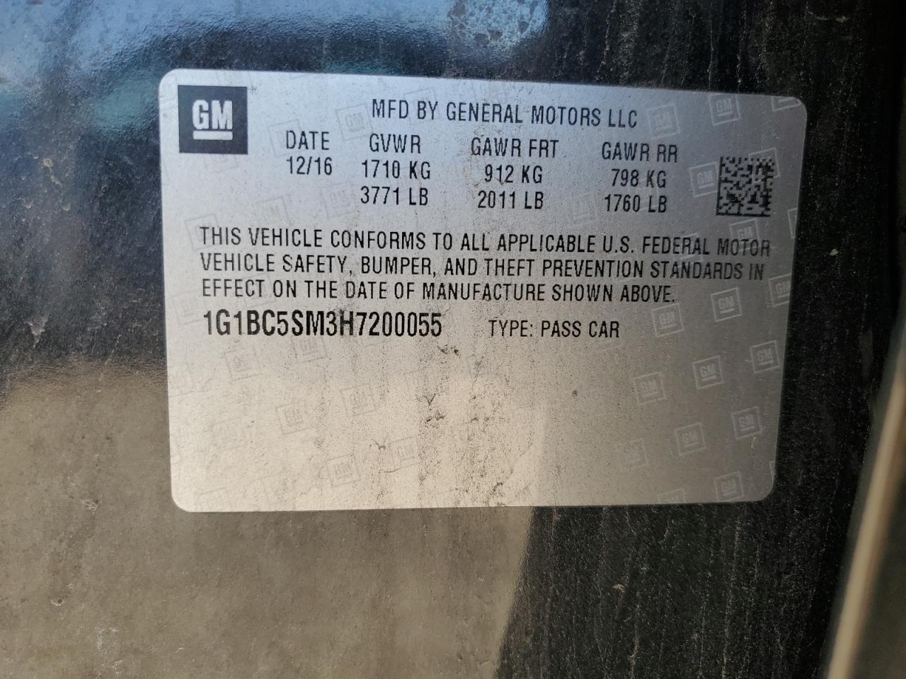 2017 Chevrolet Cruze Ls VIN: 1G1BC5SM3H7200055 Lot: 80714775