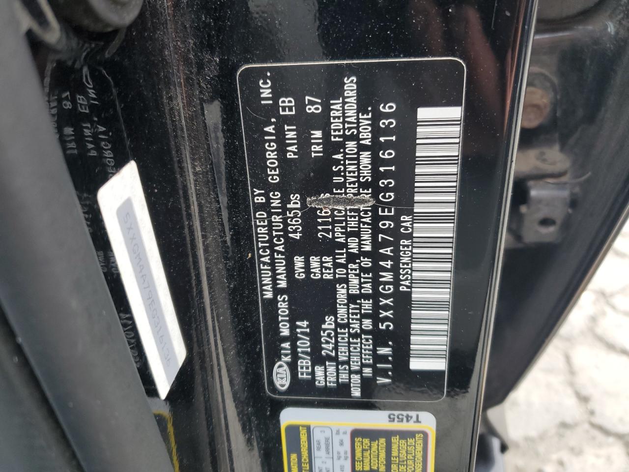 2014 Kia Optima Lx VIN: 5XXGM4A79EG316136 Lot: 80244535