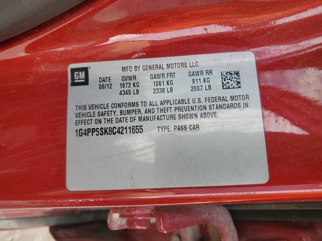 2012 Buick Verano VIN: 1G4PP5SK8C4211655 Lot: 80143935