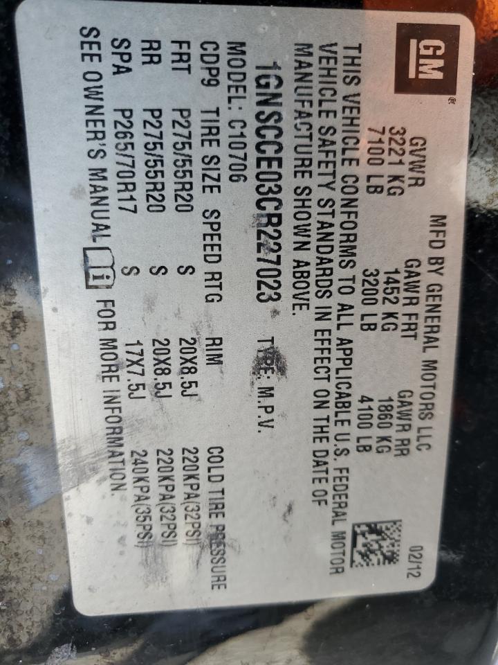 2012 Chevrolet Tahoe C1500 Ltz VIN: 1GNSCCE03CR227023 Lot: 71692855