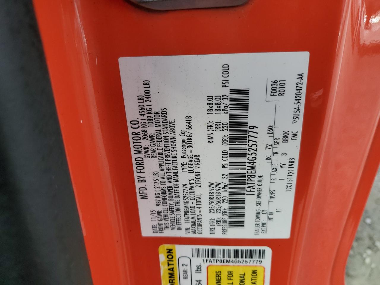 2016 Ford Mustang VIN: 1FATP8EM4G5257779 Lot: 81185445