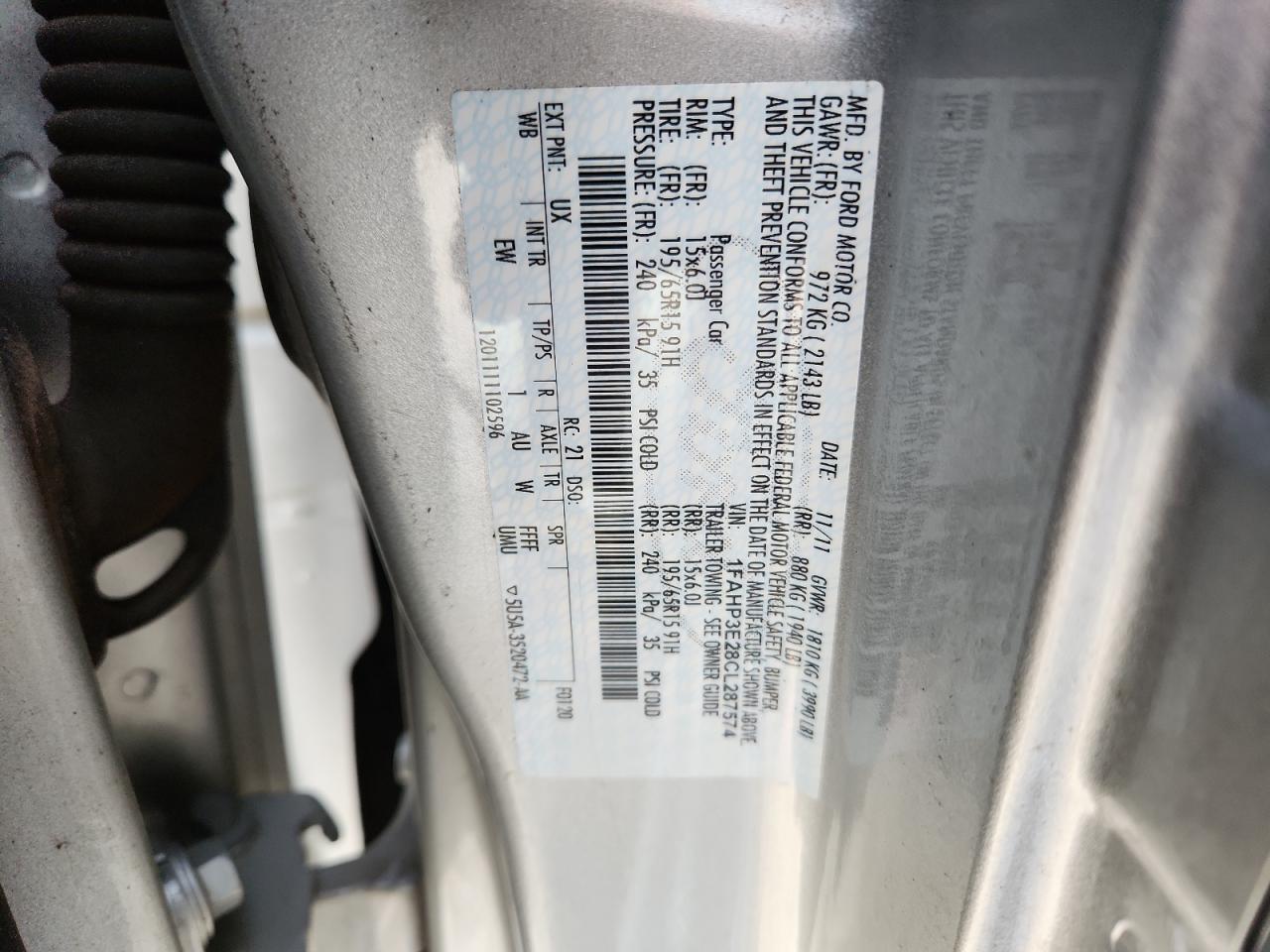 2012 Ford Focus S VIN: 1FAHP3E28CL287574 Lot: 83783715