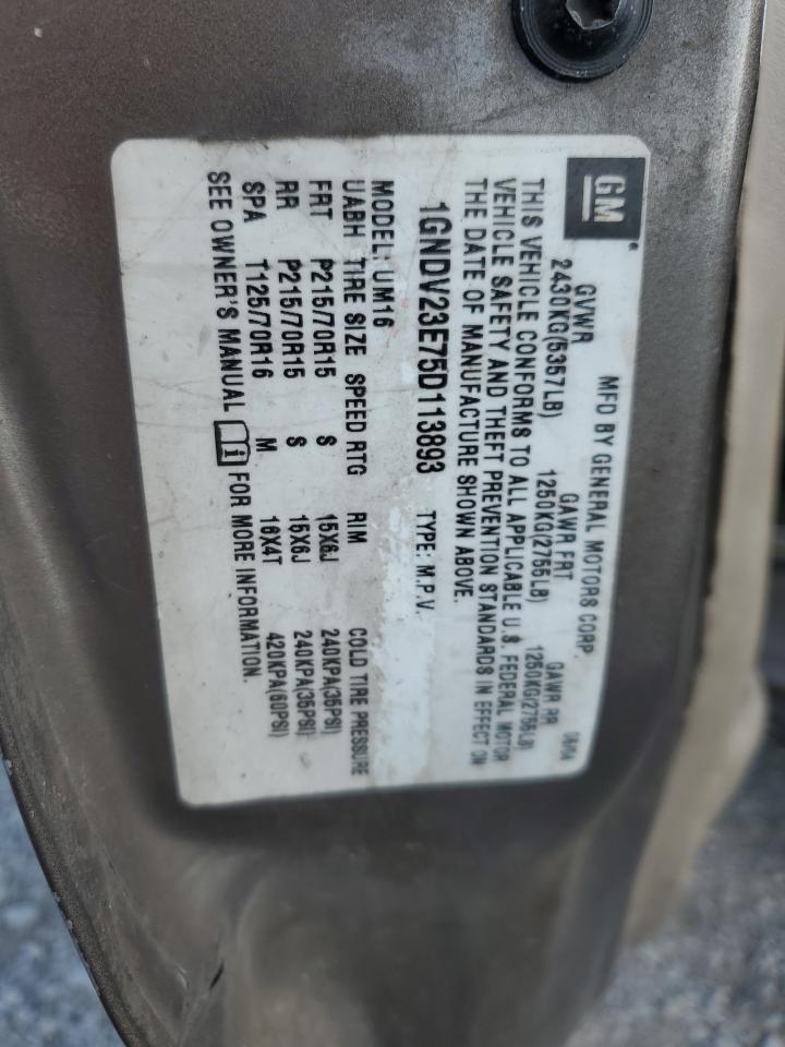 2005 Chevrolet Venture Ls VIN: 1GNDV23E75D113893 Lot: 80010895