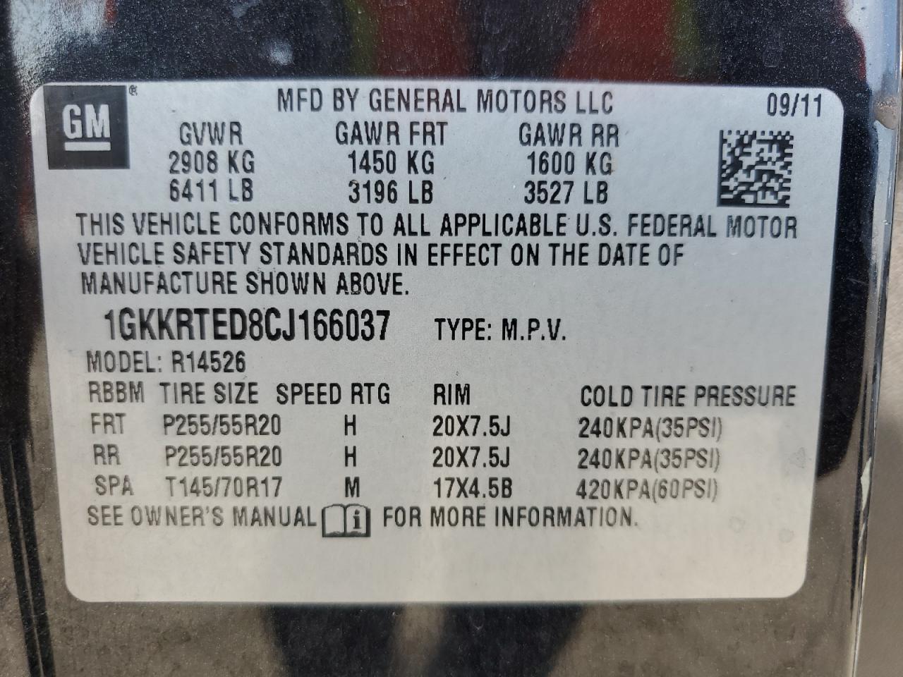 2012 GMC Acadia Denali VIN: 1GKKRTED8CJ166037 Lot: 81264065