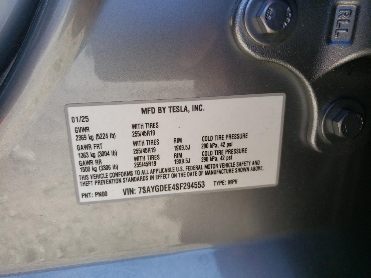 2025 Tesla Model Y VIN: 7SAYGDEE4SF294553 Lot: 80557735