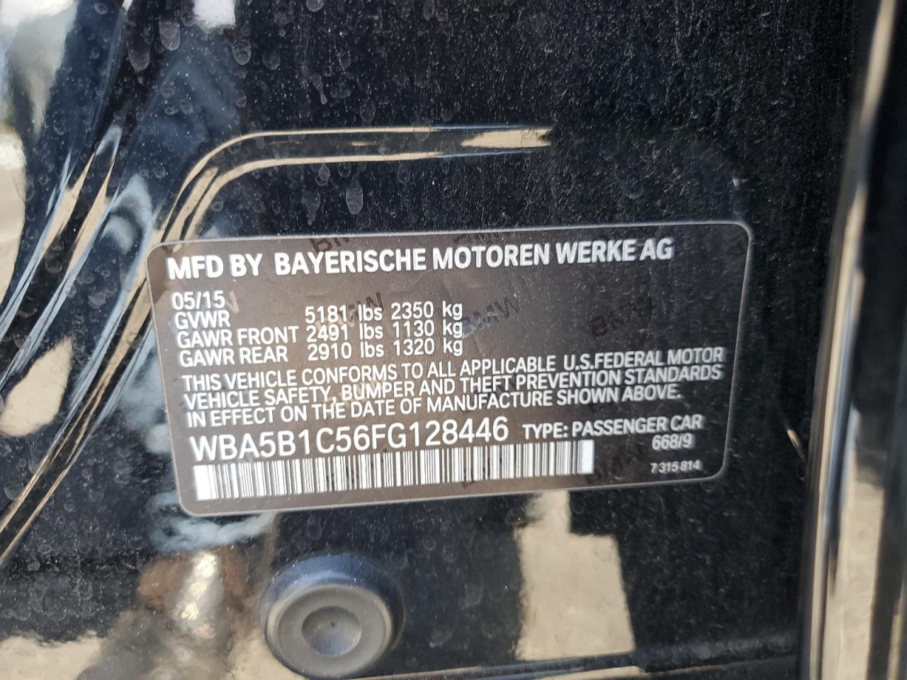 2015 BMW 535 I VIN: WBA5B1C56FG128446 Lot: 81418095