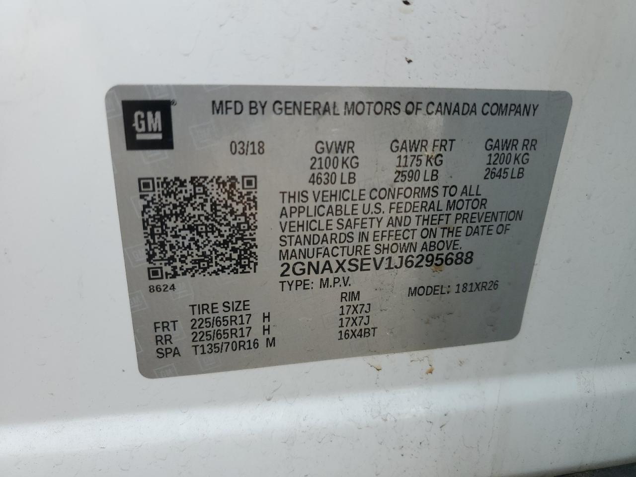 2018 Chevrolet Equinox Lt VIN: 2GNAXSEV1J6295688 Lot: 71483745