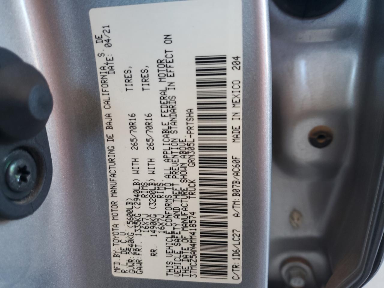 2021 Toyota Tacoma Double Cab VIN: 3TMCZ5AN4MM418574 Lot: 81689065