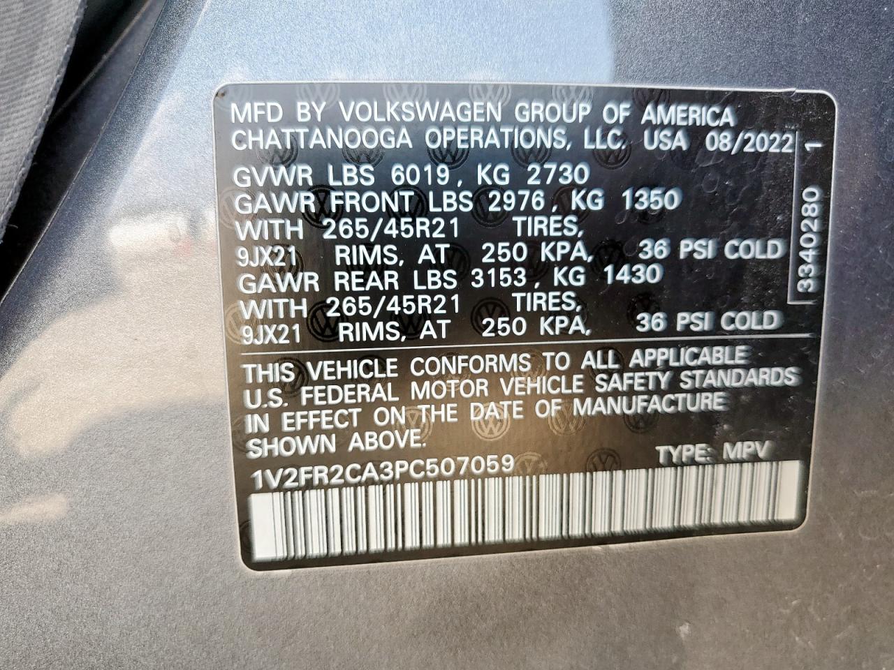 2023 Volkswagen Atlas Sel Premium R-Line VIN: 1V2FR2CA3PC507059 Lot: 71697335