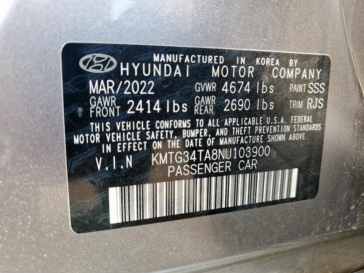 2022 Genesis G70 Base VIN: KMTG34TA8NU103900 Lot: 71026305