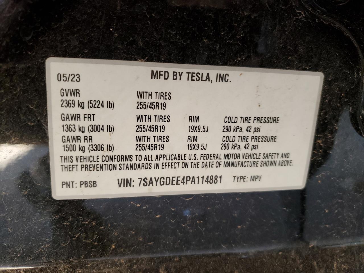 2023 Tesla Model Y VIN: 7SAYGDEE4PA114881 Lot: 80672285