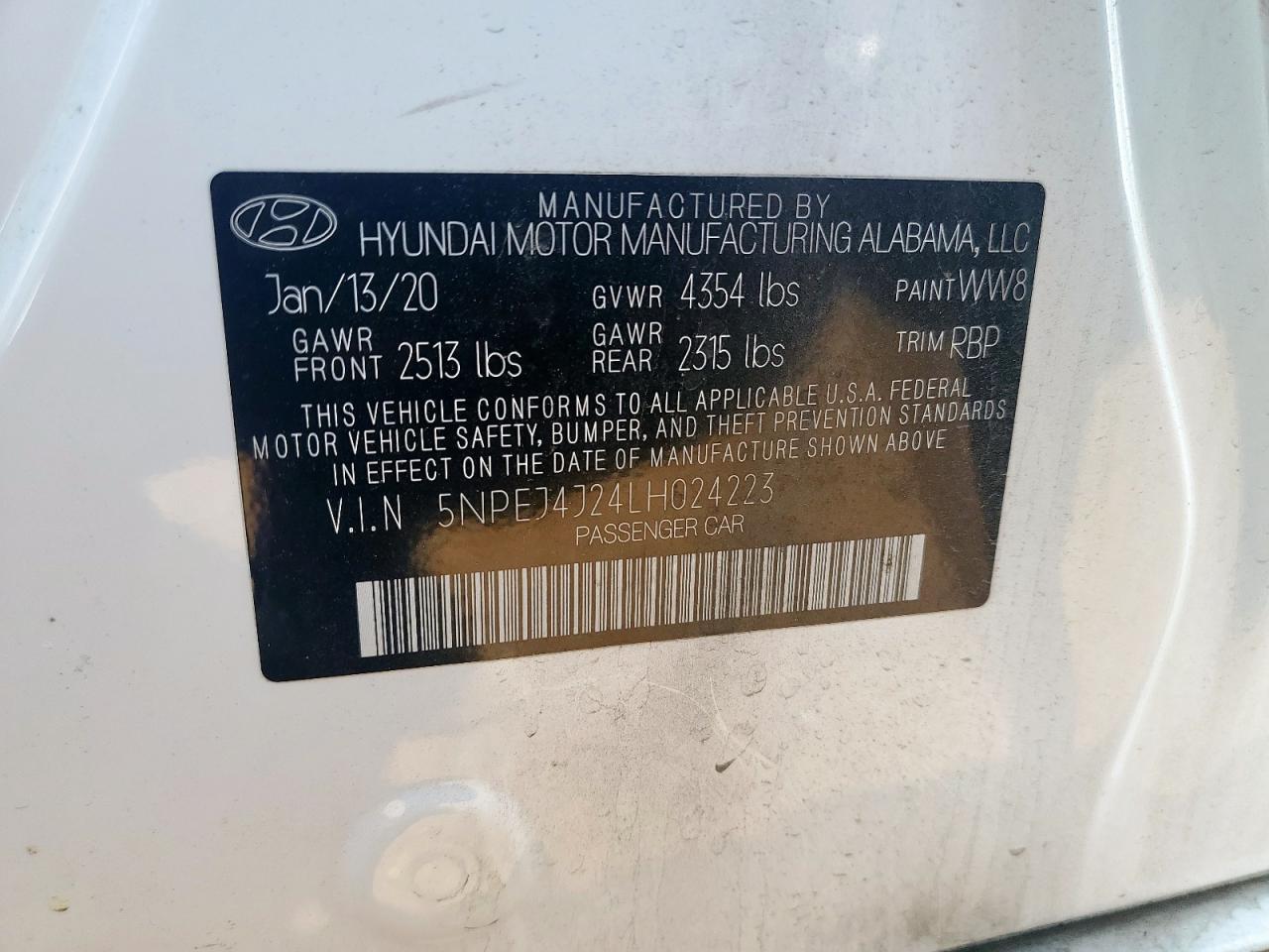 2020 Hyundai Sonata Sel Plus VIN: 5NPEJ4J24LH024223 Lot: 71616035