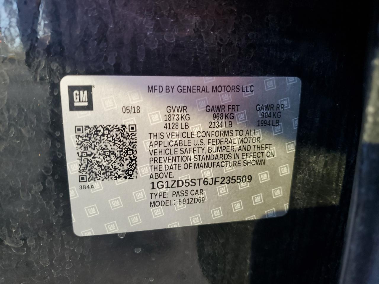 2018 Chevrolet Malibu Lt VIN: 1G1ZD5ST6JF235509 Lot: 81151325