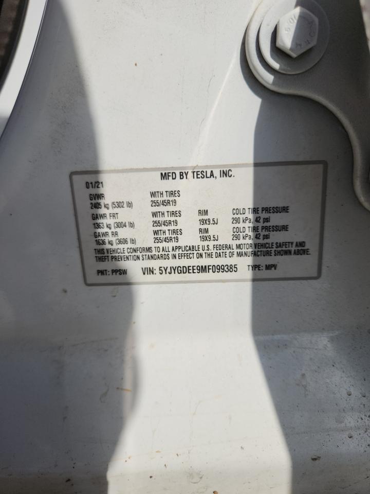 2021 Tesla Model Y VIN: 5YJYGDEE9MF099385 Lot: 71878605