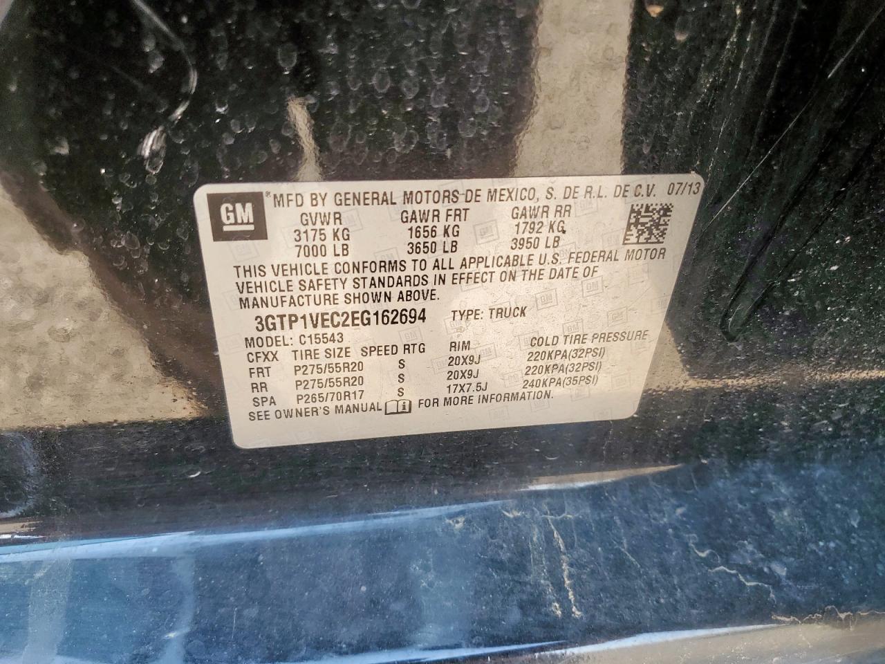 2014 GMC Sierra C1500 Slt VIN: 3GTP1VEC2EG162694 Lot: 71253355