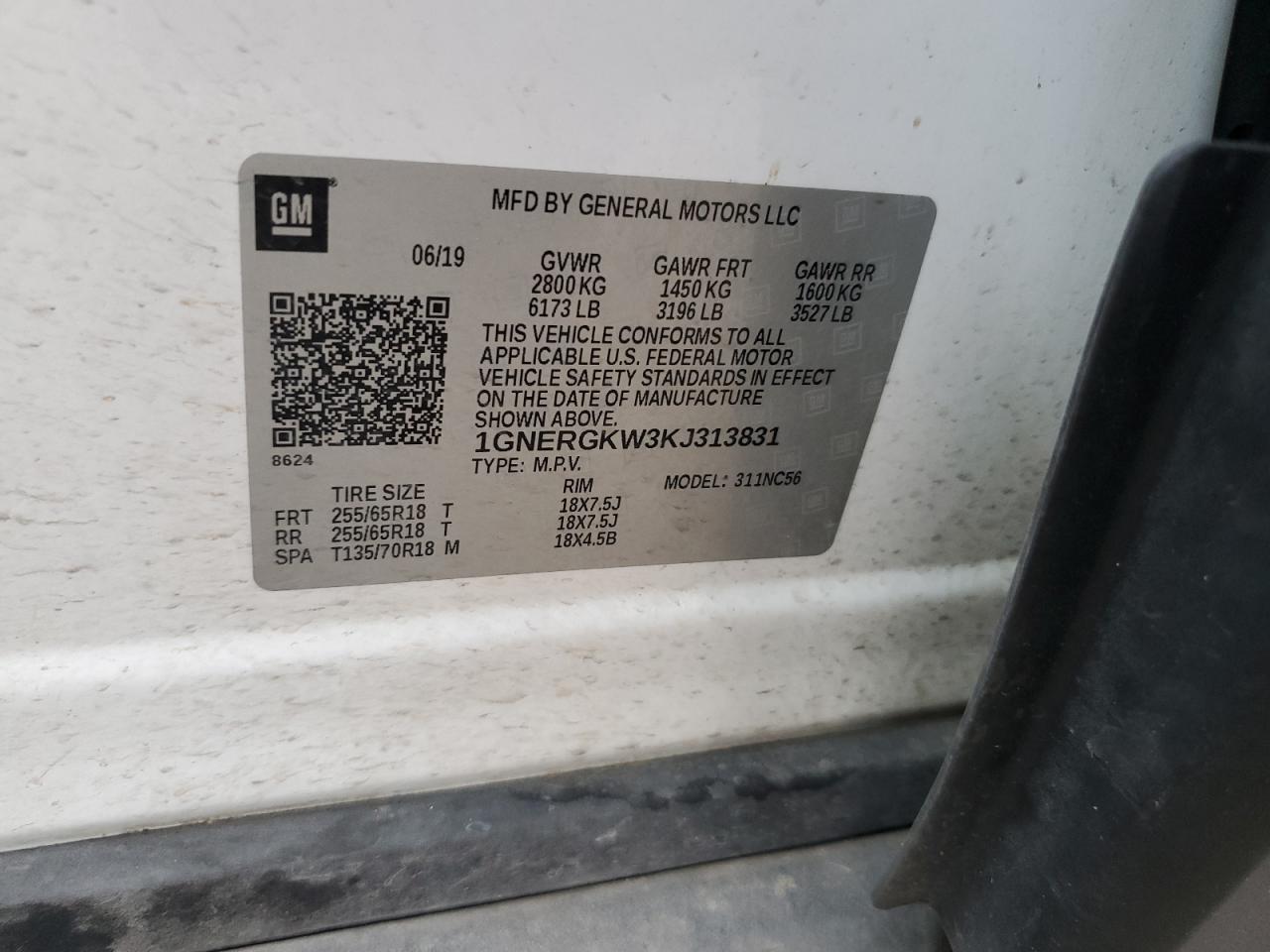 2019 Chevrolet Traverse Lt VIN: 1GNERGKW3KJ313831 Lot: 83785855