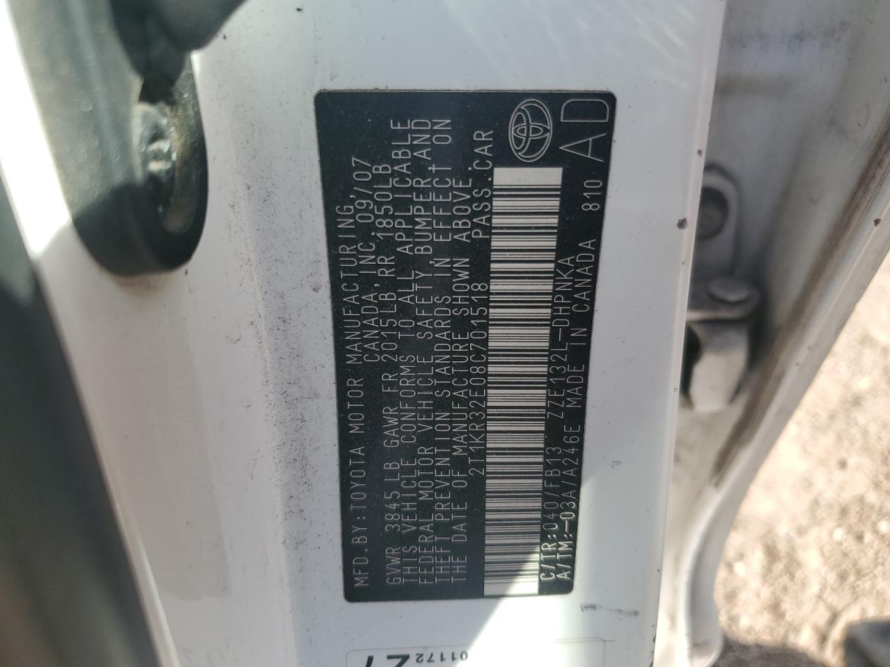 2008 Toyota Corolla Matrix Xr VIN: 2T1KR32E08C701518 Lot: 82139295