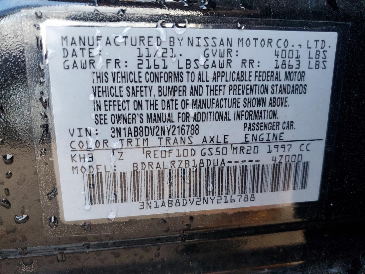 2022 Nissan Sentra Sr VIN: 3N1AB8DV2NY216788 Lot: 82147505