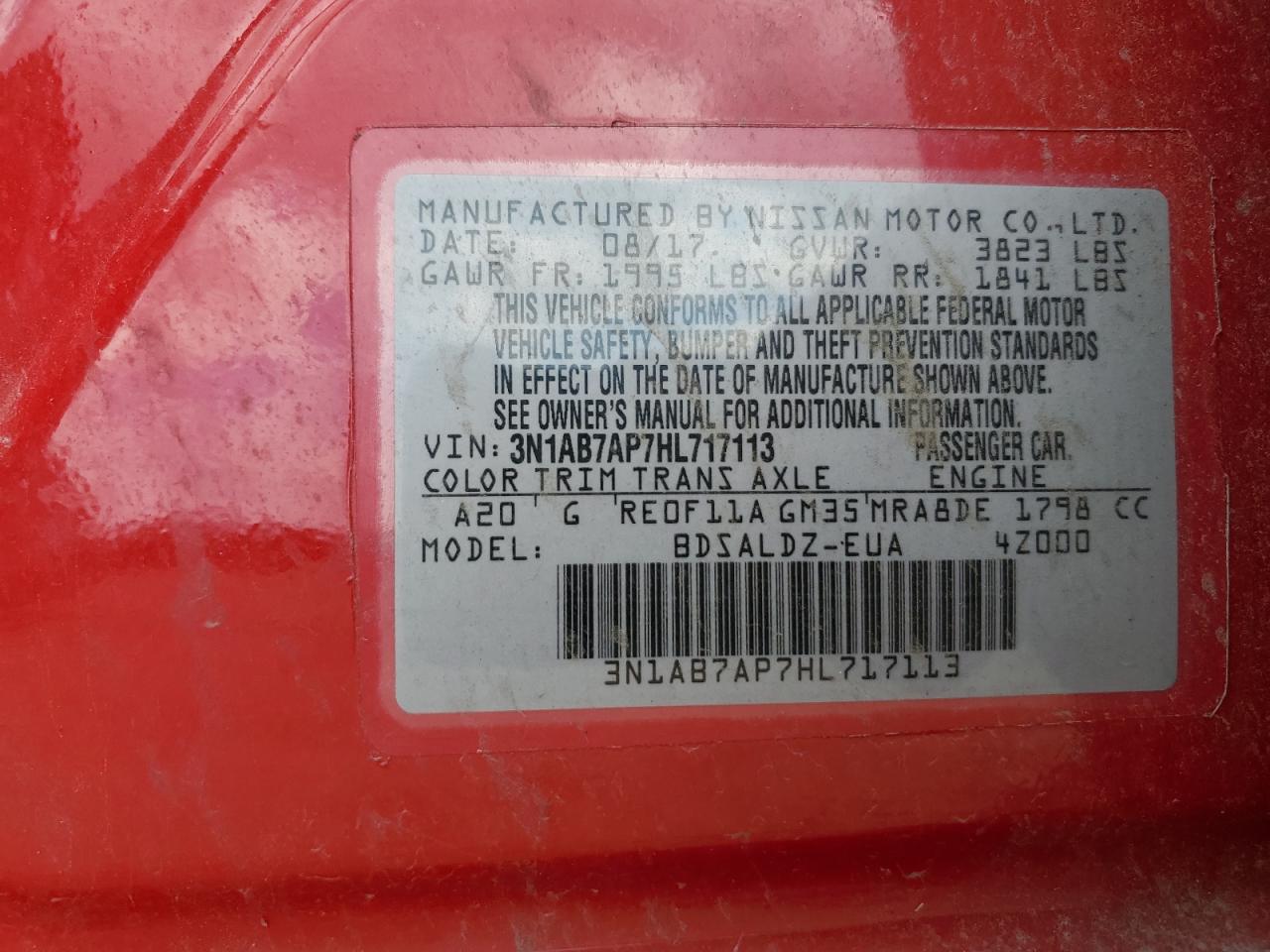 2017 Nissan Sentra S VIN: 3N1AB7AP7HL717113 Lot: 71428195