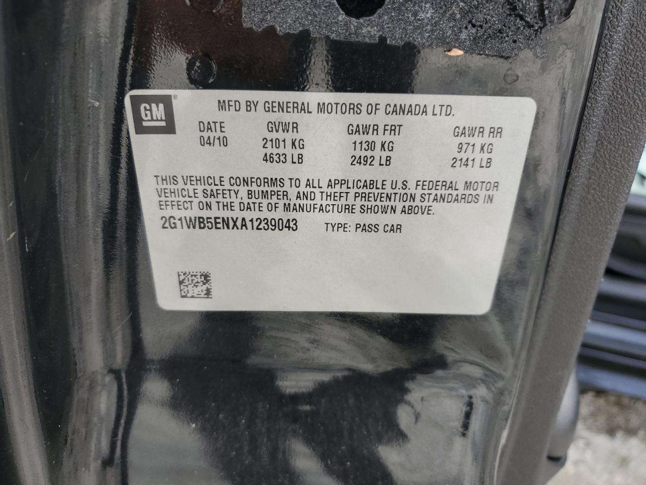 2010 Chevrolet Impala Lt VIN: 2G1WB5ENXA1239043 Lot: 81891765