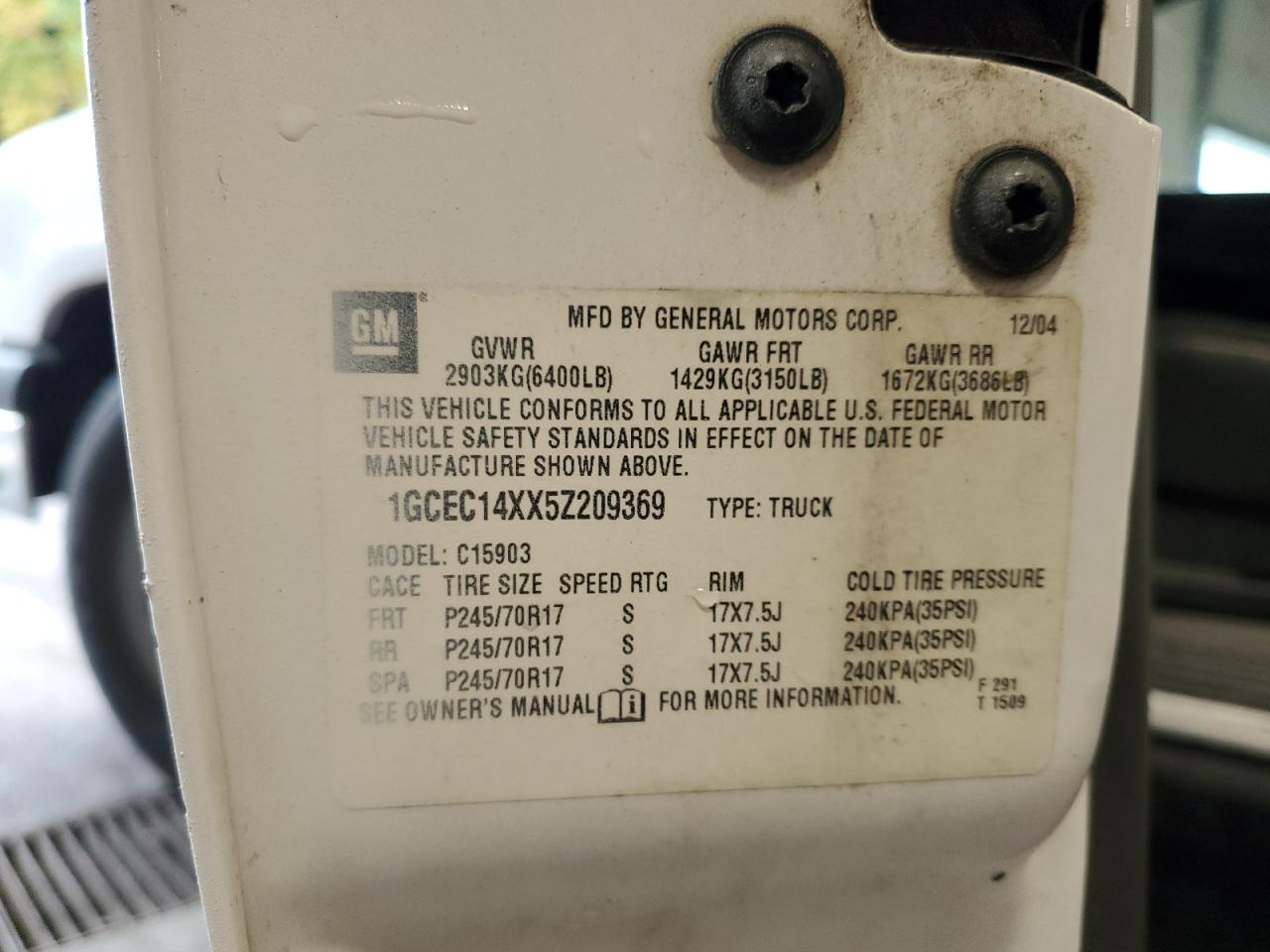 2005 Chevrolet Silverado C1500 VIN: 1GCEC14XX5Z209369 Lot: 82141285