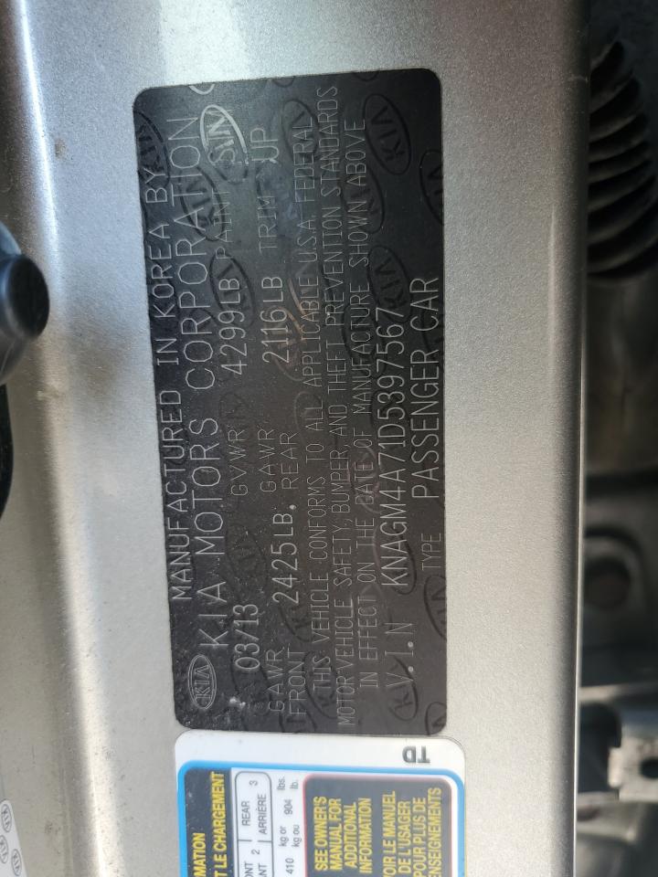 2013 Kia Optima Lx VIN: KNAGM4A71D5397567 Lot: 80640485