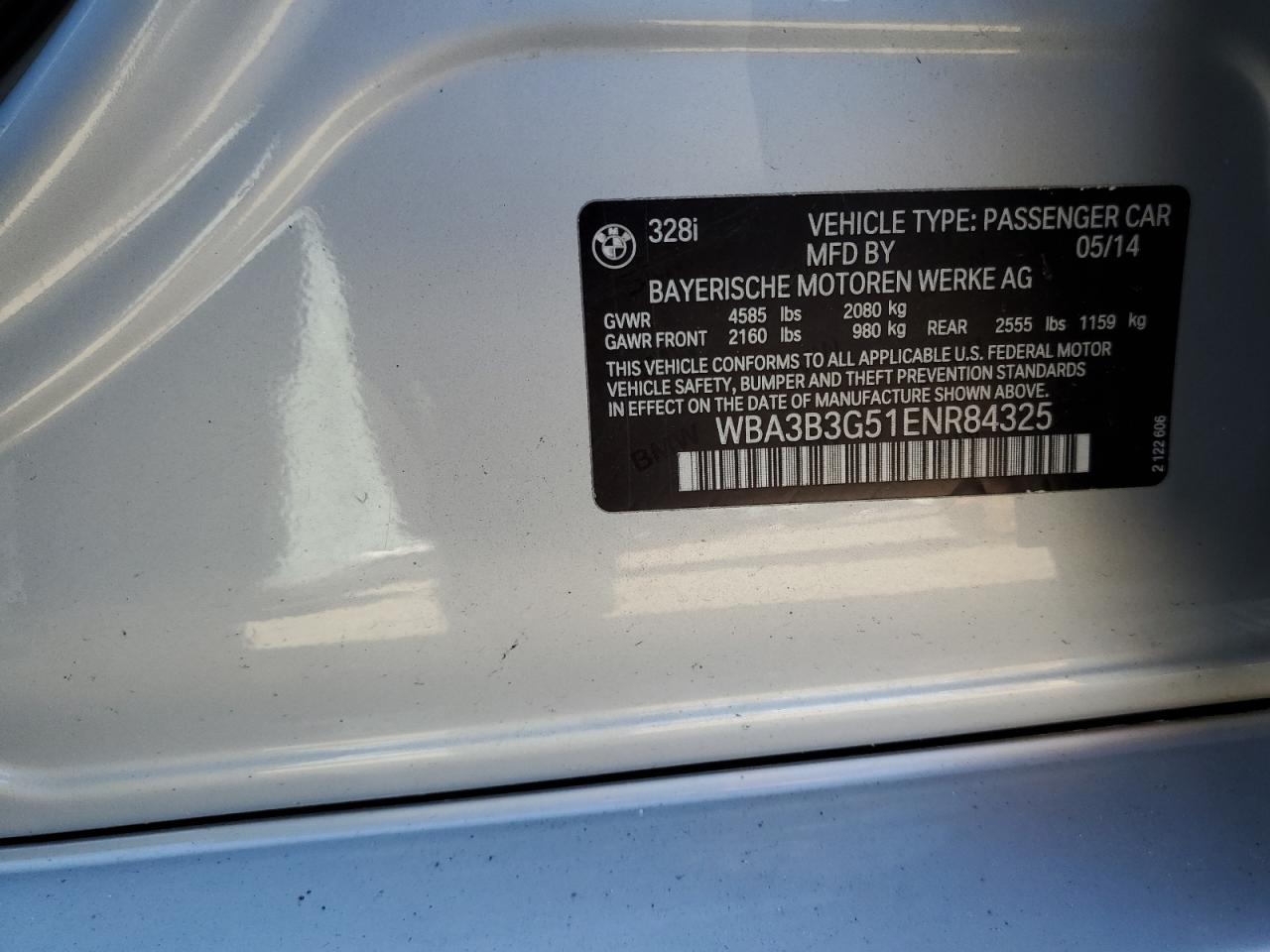 2014 BMW 328 Xi VIN: WBA3B3G51ENR84325 Lot: 81939335