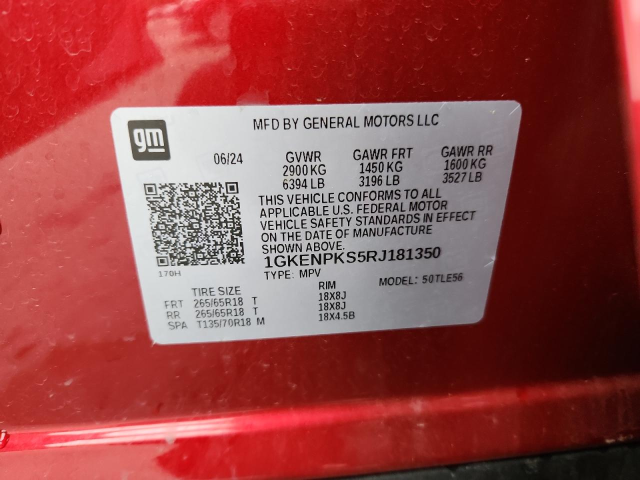 2024 GMC Acadia At4 VIN: 1GKENPKS5RJ181350 Lot: 80214595