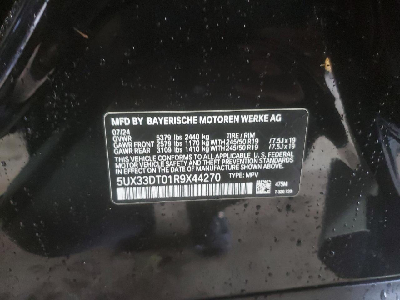 2024 BMW X4 xDrive30I VIN: 5UX33DT01R9X44270 Lot: 81308515