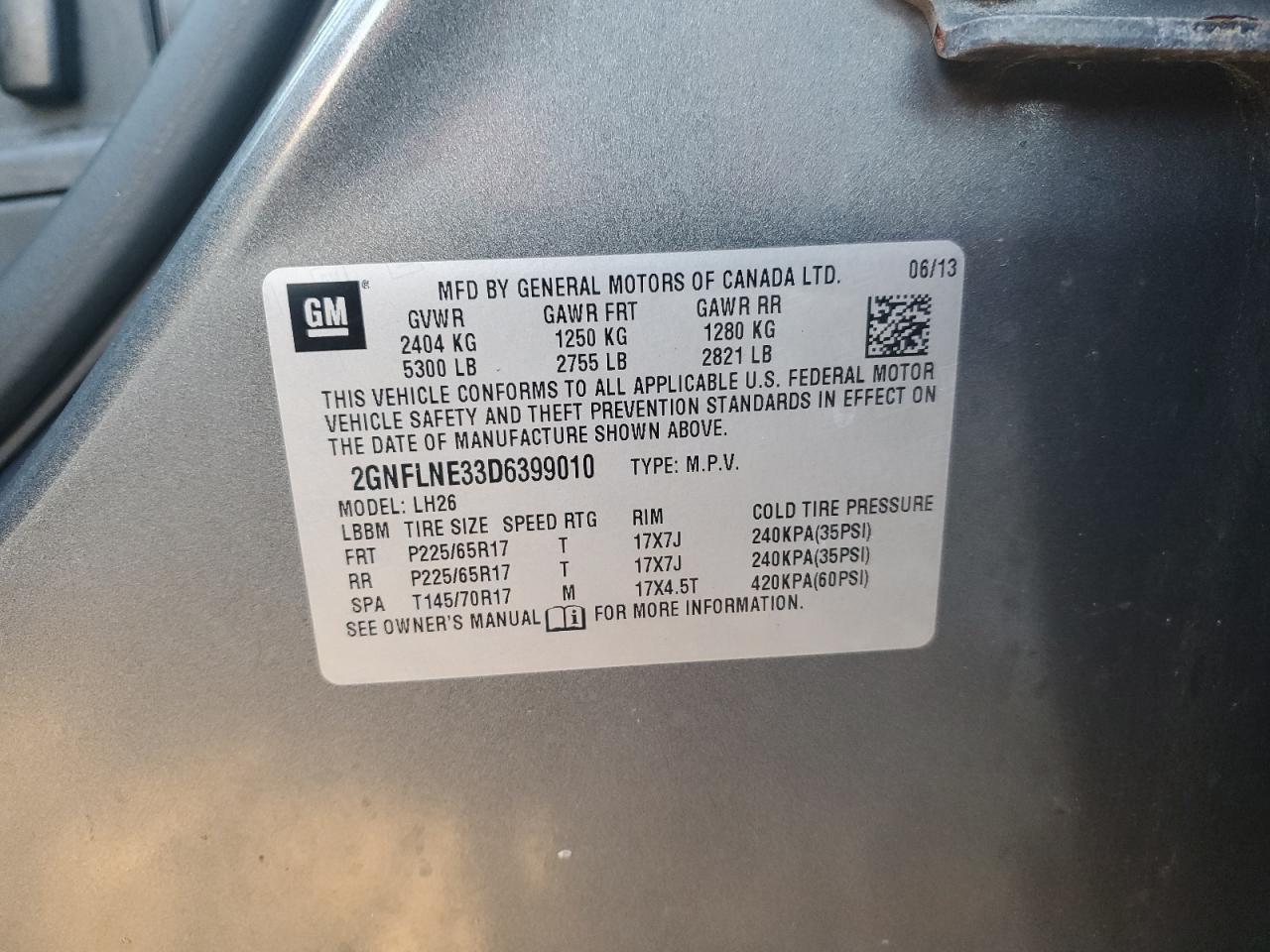 2013 Chevrolet Equinox Lt VIN: 2GNFLNE33D6399010 Lot: 80326545