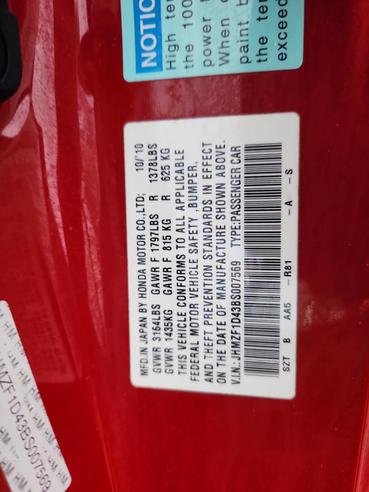 2011 Honda Cr-Z VIN: JHMZF1D43BS007569 Lot: 84703255