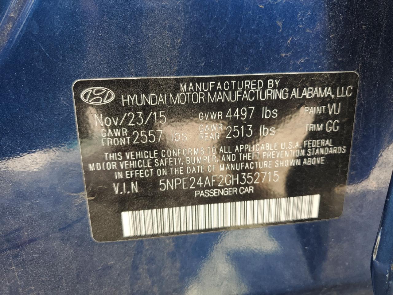 2016 Hyundai Sonata Se VIN: 5NPE24AF2GH352715 Lot: 81946215
