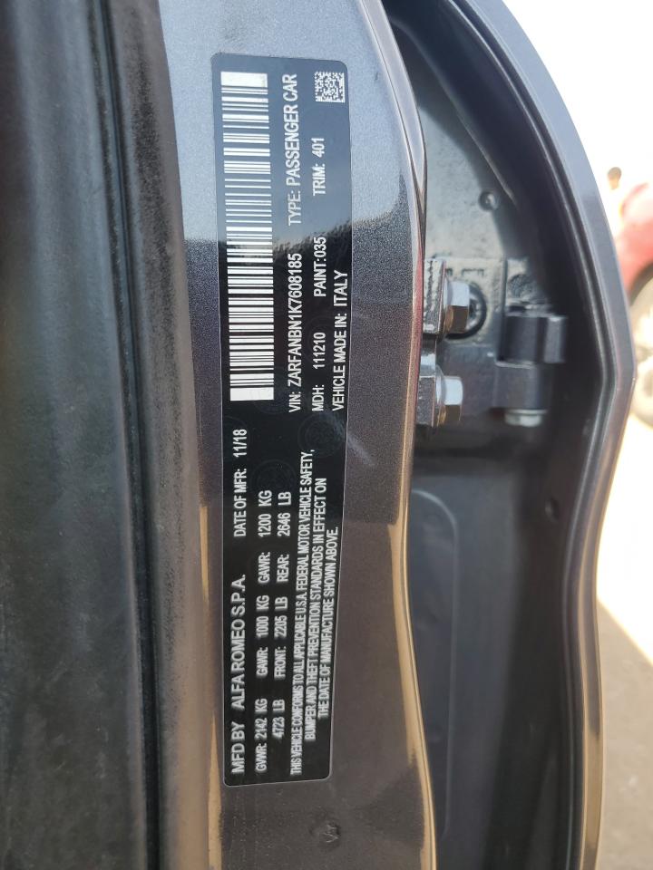 2019 Alfa Romeo Giulia Ti VIN: ZARFANBN1K7608185 Lot: 81025635