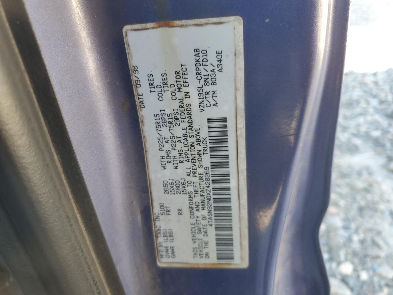 1999 Toyota Tacoma Xtracab Prerunner VIN: 4TASN92N0XZ428269 Lot: 68975065