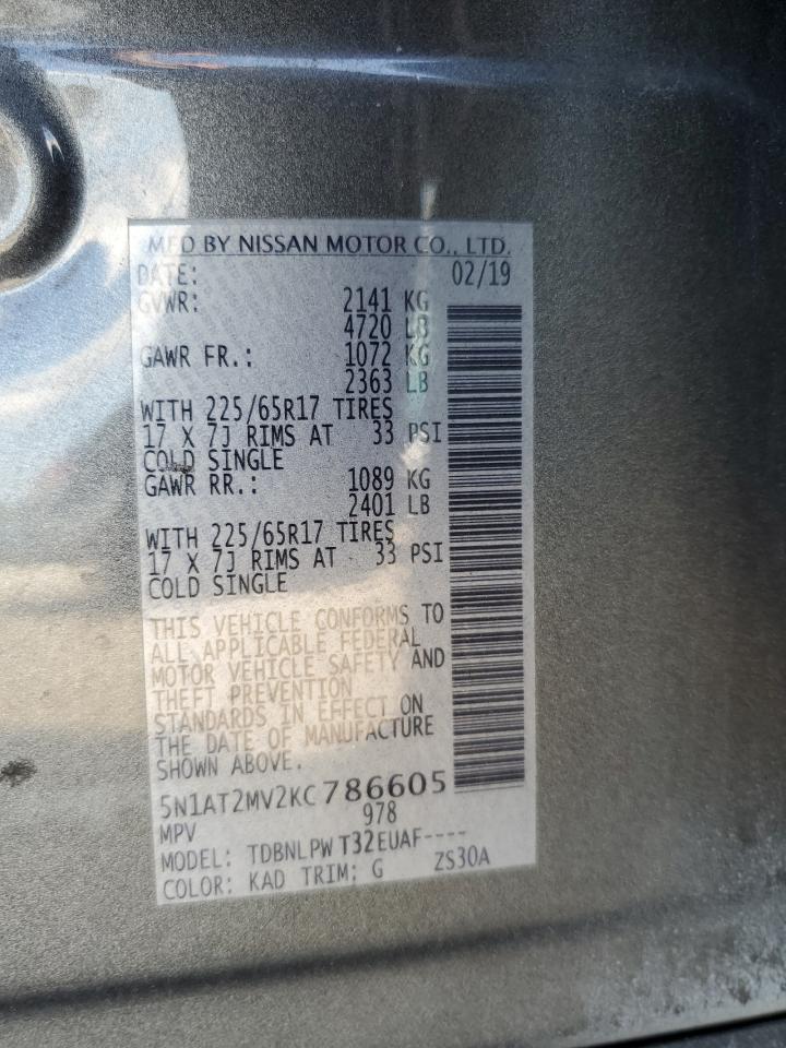 2019 Nissan Rogue S VIN: 5N1AT2MV2KC786605 Lot: 81551695