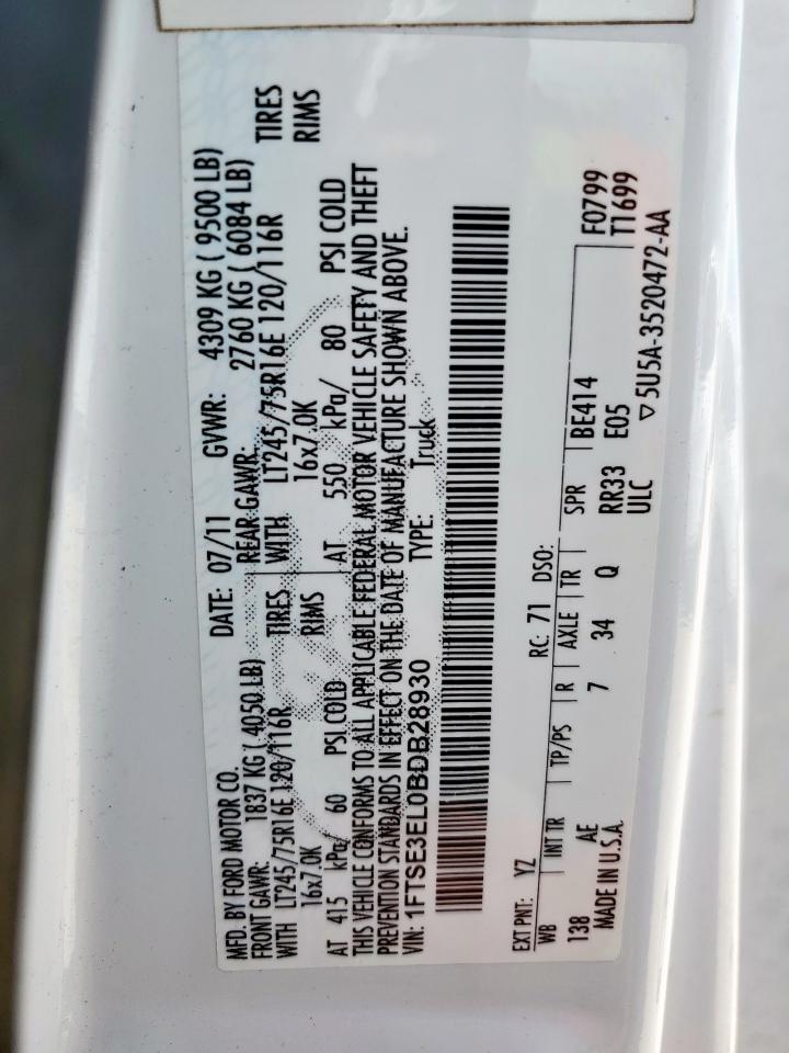 2011 Ford Econoline E350 Super Duty Van VIN: 1FTSE3EL0BDB28930 Lot: 80856035