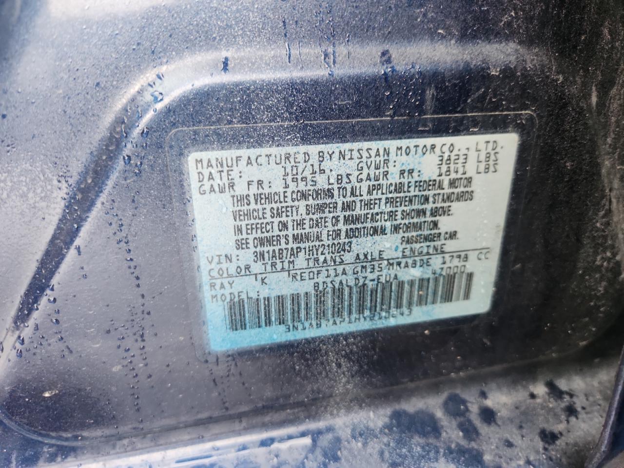 2017 Nissan Sentra S VIN: 3N1AB7AP1HY210243 Lot: 81033945