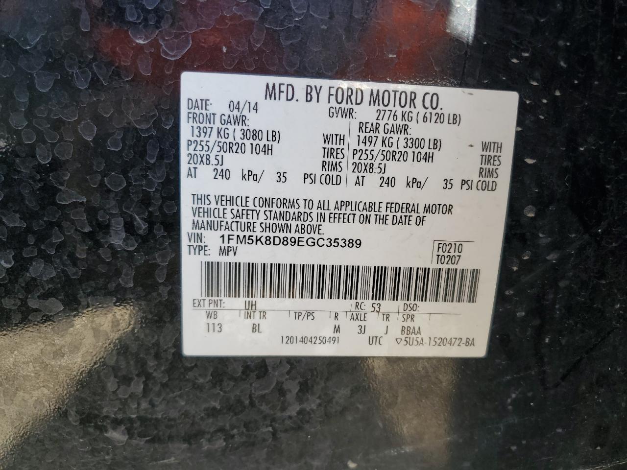 2014 Ford Explorer Xlt VIN: 1FM5K8D89EGC35389 Lot: 81876155